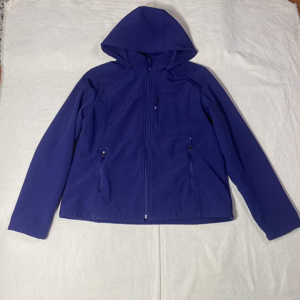 Boeing Womens Small Purple Soft Shell  Hooded Jacket Full Zip Pockets